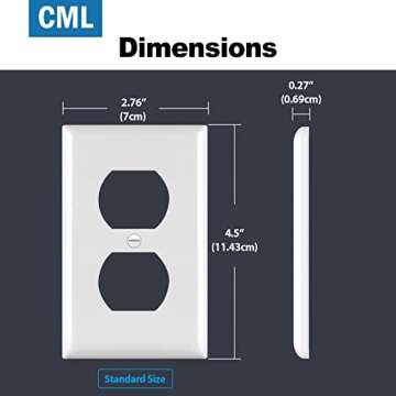 CML Duplex Outlet Covers, 50 Pack Electrical Outlet Wall Plate, 1-Gang Switch Plates, Dual Receptacle Faceplate, Standard Size 2.76’’ x 4.5’’, Impact Resistant, UL Listed, White, Contractor Pack