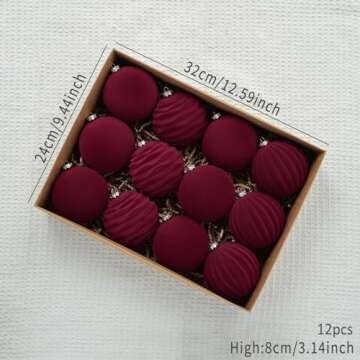 Velvet Christmas Ornaments 12 Pcs 3.1 Inches Large Christmas Balls Shatterproof Baubles Xmas Ball Or...
