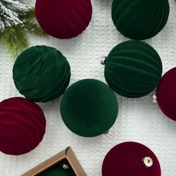 Velvet Christmas Ornaments - 12 Pcs Red Baubles for Holiday Decor