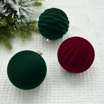 Velvet Christmas Ornaments - 12 Pcs Red Baubles for Holiday Decor