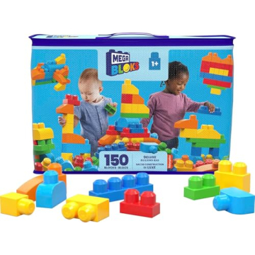 MEGA BLOKS First Builders Toddler Blocks Toys Set, Deluxe Building Bag with 150 Pieces and Storage, Blue, Ages 1+ Years