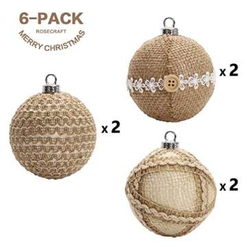 SY Super Bang Rustic Boho Christmas Ball Ornaments Set, 2.76"/70MM Shatterproof Christmas Tree Hanging Decorations, for Farmhouse Home Party Indoor Thanksgiving Xmas Decor - 6PCS.