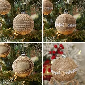 SY Super Bang Rustic Boho Christmas Ball Ornaments Set, 2.76"/70MM Shatterproof Christmas Tree Hanging Decorations, for Farmhouse Home Party Indoor Thanksgiving Xmas Decor - 6PCS.