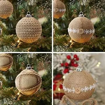SY Super Bang Rustic Boho Christmas Ball Ornaments Set, 2.76"/70MM Shatterproof Christmas Tree Hanging Decorations, for Farmhouse Home Party Indoor Thanksgiving Xmas Decor - 6PCS.