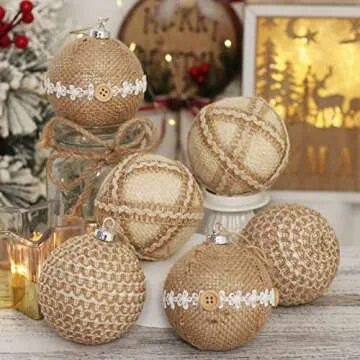 SY Super Bang Rustic Boho Christmas Ball Ornaments Set, 2.76"/70MM Shatterproof Christmas Tree Hanging Decorations, for Farmhouse Home Party Indoor Thanksgiving Xmas Decor - 6PCS.