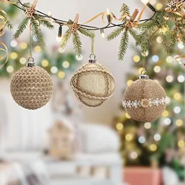 SY Super Bang Rustic Boho Christmas Ball Ornaments Set, 2.76"/70MM Shatterproof Christmas Tree Hanging Decorations, for Farmhouse Home Party Indoor Thanksgiving Xmas Decor - 6PCS.