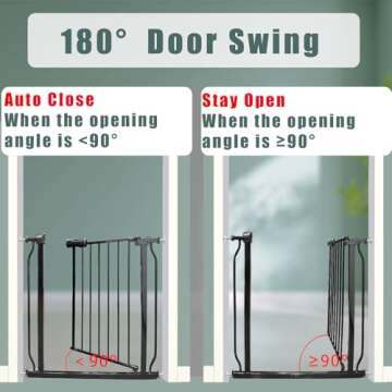 Thasamm Heavy Duty Baby & Pet Safety Gate - Extra Wide 76.4-81.1 Inch, Black Metal, Pressure Mounted, Walk-Through