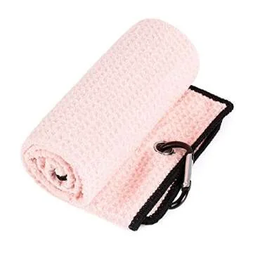 Mile High Life Microfiber Waffle Pattern Golf Towel | Club Groove Cleaner Brush | Foldable Divot Tool with Magnetic Ball Marker (Pink Towel/Brush/Fish Divot)