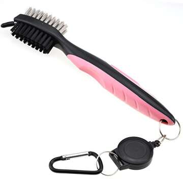 Mile High Life Microfiber Waffle Pattern Golf Towel | Club Groove Cleaner Brush | Foldable Divot Tool with Magnetic Ball Marker (Pink Towel/Brush/Fish Divot)