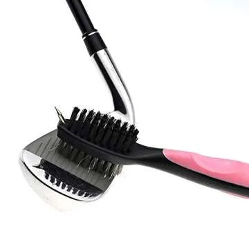 Mile High Life Microfiber Waffle Pattern Golf Towel | Club Groove Cleaner Brush | Foldable Divot Tool with Magnetic Ball Marker (Pink Towel/Brush/Fish Divot)