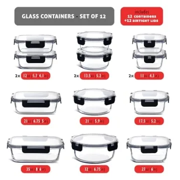 Airtight Glass Meal Prep Containers 12-Pack