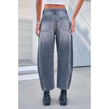 GREAIDEA Mid Rise Barrel Jeans for Women Wide Leg Mid Waist Cropped Denim Pants Y2k Baggy Boyfriend Jeans with Pockets