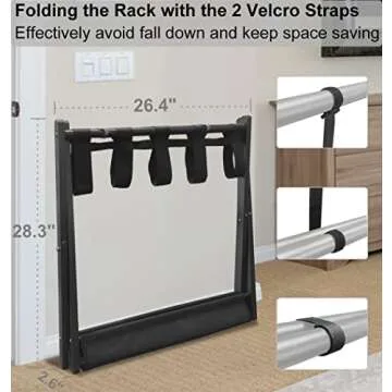 Fandature Folding Luggage Rack for Guest Room, Metal Foldable Suitcase Stand Holder with Colth Shelf for Bedroom, Black, 1pack