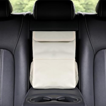 AOKJOY Leak-Proof Car Trash Can with Lid 3 Pockets Beige