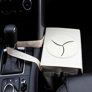 AOKJOY Leak-Proof Car Trash Can with Lid 3 Pockets Beige