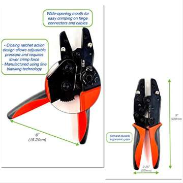 ConnectoRF Heavy Duty Quick Change Ratchet Crimping Tool Kit for Coaxial Cable With Crimper Cutter Stripper and 4 Die Sets