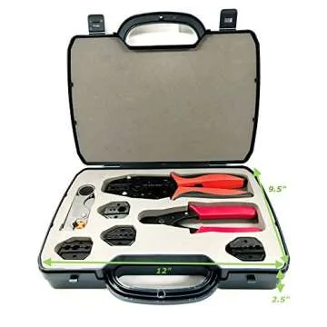ConnectoRF Heavy Duty Quick Change Ratchet Crimping Tool Kit for Coaxial Cable With Crimper Cutter Stripper and 4 Die Sets