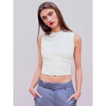 CIDER Womens Summer Tops Crop Tops for Women Womens Tank Tops Mimi Cuttrell Solid Sleeveless Ruched Crop Top: White, S