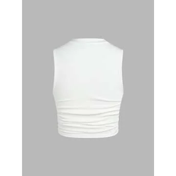 CIDER Womens Summer Tops Crop Tops for Women Womens Tank Tops Mimi Cuttrell Solid Sleeveless Ruched Crop Top: White, S