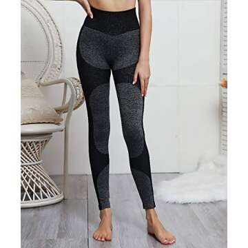 Zarjar High Waisted Sports Leggings for Women, Seamless Tight Yoga Workout Pants Light Black L