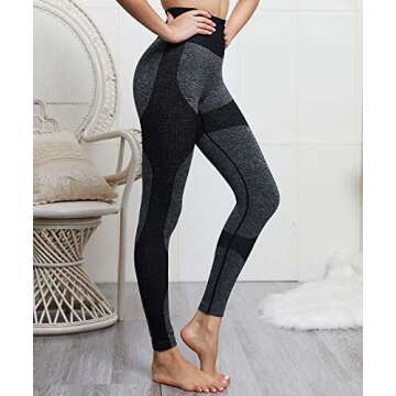 Zarjar High Waisted Sports Leggings for Women, Seamless Tight Yoga Workout Pants Light Black L