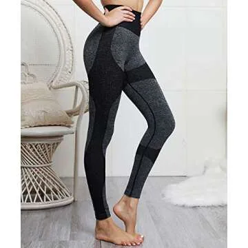 Zarjar High Waisted Sports Leggings for Women, Seamless Tight Yoga Workout Pants Light Black L