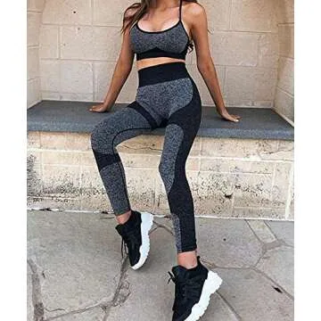 Zarjar High Waisted Sports Leggings for Women, Seamless Tight Yoga Workout Pants Light Black L