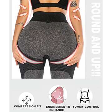 Zarjar High Waisted Sports Leggings for Women, Seamless Tight Yoga Workout Pants Light Black L