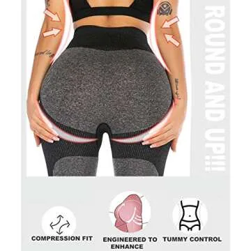 Zarjar High Waisted Sports Leggings for Women, Seamless Tight Yoga Workout Pants Light Black L