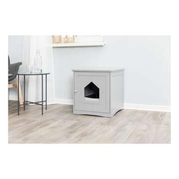 TRIXIE Small Furniture Litter Box Enclosure - Stylish Gray Design, Easy Access & Cleaning