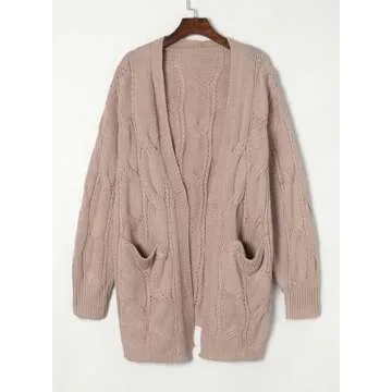 Dokotoo Cardigan Sweaters for Women Open Front Trendy Lightweight Fashion Side Split Fall Twisted Knit Sweaters Fall 2024 with Pockets,Apricot Medium