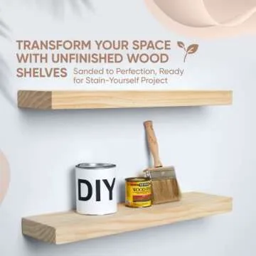 Homeforia Rustic Farmhouse Floating Shelves, Bathroom Wooden Shelves for Wall Mounted, Thick Industrial Kitchen Wood Shelf - 24 x 6.5 x 1.75 inch - Set of 2 - Unfinished - No Stain - DIY