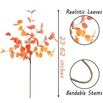 SITUMEIZI 6 Pcs Fall Stems Eucalyptus Thanksgiving Decor Artificial Tall Eucalyptus Leaves Fall Deco...