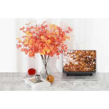 SITUMEIZI 6 Pcs Fall Stems Eucalyptus Thanksgiving Decor Artificial Tall Eucalyptus Leaves Fall Decor Autumn Decorations for Fall Halloween Farmhouse Floral Arrangement