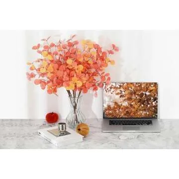 SITUMEIZI 6 Pcs Fall Stems Eucalyptus Thanksgiving Decor Artificial Tall Eucalyptus Leaves Fall Decor Autumn Decorations for Fall Halloween Farmhouse Floral Arrangement