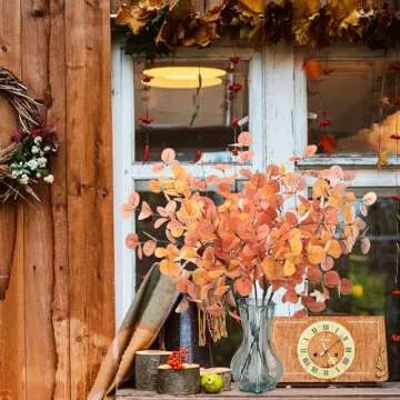 SITUMEIZI 6 Pcs Fall Stems Eucalyptus Thanksgiving Decor Artificial Tall Eucalyptus Leaves Fall Decor Autumn Decorations for Fall Halloween Farmhouse Floral Arrangement