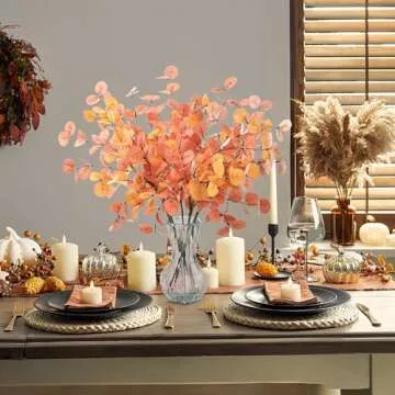 SITUMEIZI 6 Pcs Fall Stems Eucalyptus Thanksgiving Decor Artificial Tall Eucalyptus Leaves Fall Decor Autumn Decorations for Fall Halloween Farmhouse Floral Arrangement