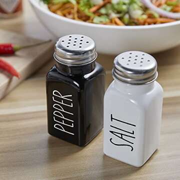 Bivvclaz Salt and Pepper Shakers Set, Cute Glass Spice Shaker with Stainless Steel Lid, Black and Wh...