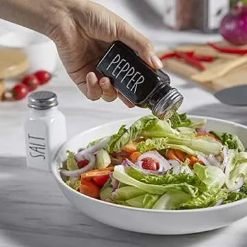 Bivvclaz Salt and Pepper Shakers Set, Cute Glass Spice Shaker with Stainless Steel Lid, Black and White Farmhouse Kitchen Table Decor and Accessories for Counter, for Kitchen Wedding Gifts, 2.7oz Each