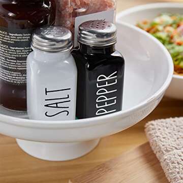 Bivvclaz Salt and Pepper Shakers Set, Cute Glass Spice Shaker with Stainless Steel Lid, Black and White Farmhouse Kitchen Table Decor and Accessories for Counter, for Kitchen Wedding Gifts, 2.7oz Each