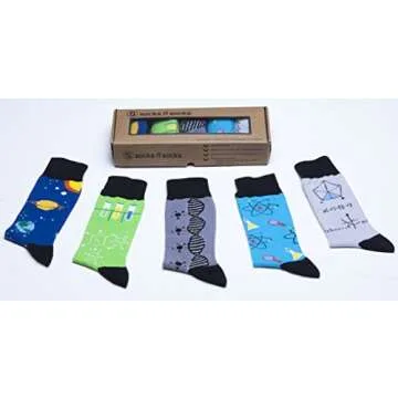 socks n socks-Men's 5-pair Luxury Cotton Science Funny Cool Socks Gift Box