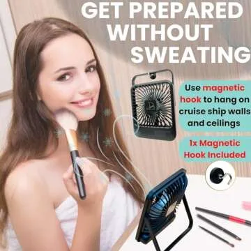 Fan for Cruise Ship Cabin Approved with Magnetic Hook - Fan with Magnetic Base Hook, USB Rechargeable - Battery Powered Portable Travel Fan for Cruise, Travel Fan for Sleeping, The Original Cruise Fan