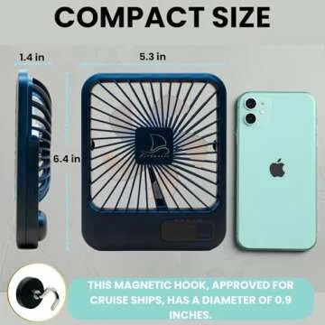 Fan for Cruise Ship Cabin Approved with Magnetic Hook - Fan with Magnetic Base Hook, USB Rechargeable - Battery Powered Portable Travel Fan for Cruise, Travel Fan for Sleeping, The Original Cruise Fan