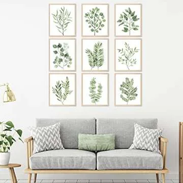 Tevxj 9PCS Botanical Plant Wall Art Prints Green Plant Wall Decor Boho Herb Wall Decor Pictures Minimalist Wall Art Photo Prints for Living Room Kitchen Leaves (8"x10", Unframed)
