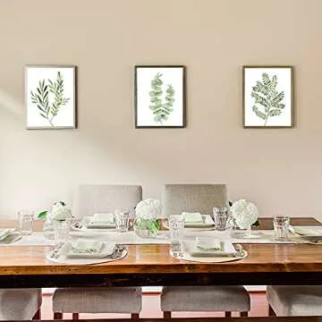 Tevxj 9PCS Botanical Plant Wall Art Prints Green Plant Wall Decor Boho Herb Wall Decor Pictures Minimalist Wall Art Photo Prints for Living Room Kitchen Leaves (8"x10", Unframed)