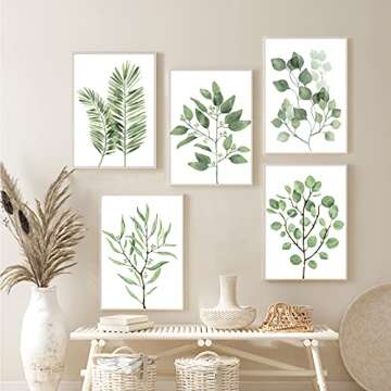 Tevxj 9PCS Botanical Plant Wall Art Prints Green Plant Wall Decor Boho Herb Wall Decor Pictures Minimalist Wall Art Photo Prints for Living Room Kitchen Leaves (8"x10", Unframed)