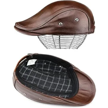 HAEAUL Men's Genuine Leather Newsboy Hat - Brown