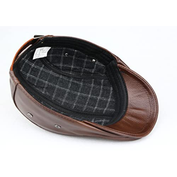 HAEAUL Men's Genuine Leather Newsboy Hat - Brown