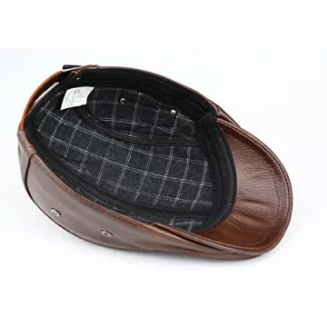 HAEAUL Men's Genuine Leather Newsboy Hat - Brown