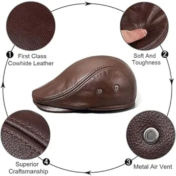 HAEAUL Men's Genuine Leather Newsboy Hat - Brown